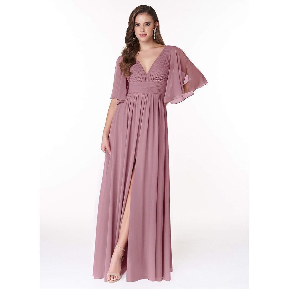Azazie Temeka Vintage Mauve A-Line Ruched Chiffon Dress